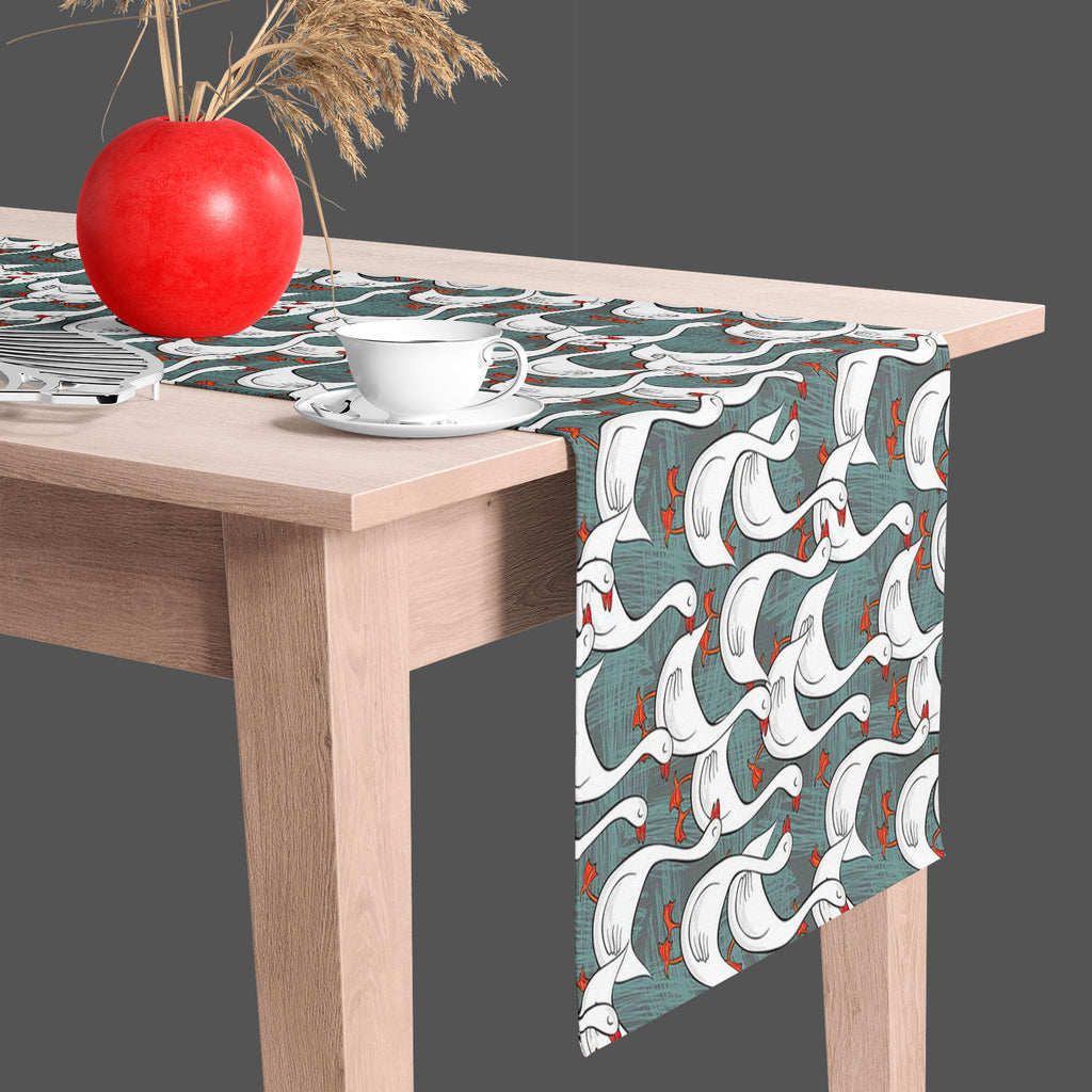 White Gooses Table Runner-Table Runners-RUN_TB-IC 5007395 IC 5007395, Abstract Expressionism, Abstracts, Animals, Animated Cartoons, Art and Paintings, Birds, Black and White, Caricature, Cartoons, Culture, Digital, Digital Art, Drawing, Ethnic, Graphic, Illustrations, Patterns, Seasons, Semi Abstract, Traditional, Tribal, White, World Culture, gooses, table, runner, pattern, goose, geese, animal, abstract, art, backdrop, background, bird, border, breeding, cartoon, color, colorful, dark, farm, fresh, gray,