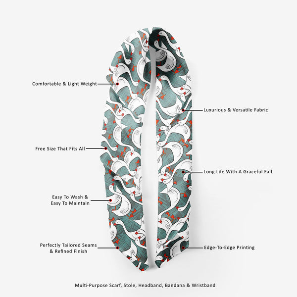 White Gooses Printed Scarf | Neckwear Balaclava | Girls & Women | Soft Poly Fabric-Scarfs Basic-SCF_FB_BS-IC 5007395 IC 5007395, Abstract Expressionism, Abstracts, Animals, Animated Cartoons, Art and Paintings, Birds, Black and White, Caricature, Cartoons, Culture, Digital, Digital Art, Drawing, Ethnic, Graphic, Illustrations, Patterns, Seasons, Semi Abstract, Traditional, Tribal, White, World Culture, gooses, printed, scarf, neckwear, balaclava, girls, women, soft, poly, fabric, pattern, goose, geese, anim