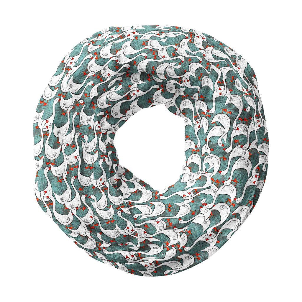 White Gooses Printed Wraparound Infinity Loop Scarf | Girls & Women | Soft Poly Fabric-Scarfs Infinity Loop-SCF_FB_LP-IC 5007395 IC 5007395, Abstract Expressionism, Abstracts, Animals, Animated Cartoons, Art and Paintings, Birds, Black and White, Caricature, Cartoons, Culture, Digital, Digital Art, Drawing, Ethnic, Graphic, Illustrations, Patterns, Seasons, Semi Abstract, Traditional, Tribal, White, World Culture, gooses, printed, wraparound, infinity, loop, scarf, girls, women, soft, poly, fabric, pattern,