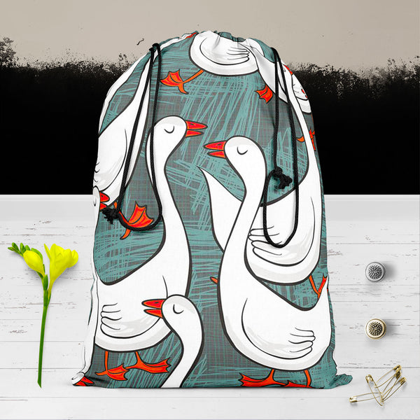 White Gooses Reusable Sack Bag | Bag for Gym, Storage, Vegetable & Travel-Drawstring Sack Bags-SCK_FB_DS-IC 5007395 IC 5007395, Abstract Expressionism, Abstracts, Animals, Animated Cartoons, Art and Paintings, Birds, Black and White, Caricature, Cartoons, Culture, Digital, Digital Art, Drawing, Ethnic, Graphic, Illustrations, Patterns, Seasons, Semi Abstract, Traditional, Tribal, White, World Culture, gooses, reusable, sack, bag, for, gym, storage, vegetable, travel, cotton, canvas, fabric, pattern, goose, 