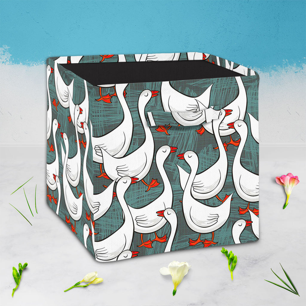 White Gooses Foldable Open Storage Bin | Organizer Box, Toy Basket, Shelf Box, Laundry Bag | Canvas Fabric-Storage Bins-STR_BI_CB-IC 5007395 IC 5007395, Abstract Expressionism, Abstracts, Animals, Animated Cartoons, Art and Paintings, Birds, Black and White, Caricature, Cartoons, Culture, Digital, Digital Art, Drawing, Ethnic, Graphic, Illustrations, Patterns, Seasons, Semi Abstract, Traditional, Tribal, White, World Culture, gooses, foldable, open, storage, bin, organizer, box, toy, basket, shelf, laundry,