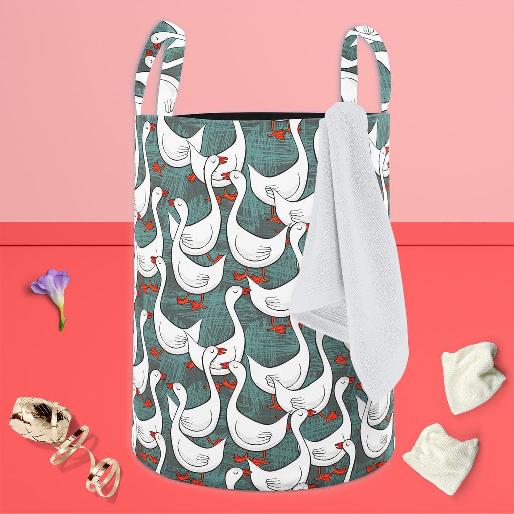 White Gooses Foldable Open Storage Bin | Organizer Box, Toy Basket, Shelf Box, Laundry Bag | Canvas Fabric-Storage Bins-STR_BI_CB-IC 5007395 IC 5007395, Abstract Expressionism, Abstracts, Animals, Animated Cartoons, Art and Paintings, Birds, Black and White, Caricature, Cartoons, Culture, Digital, Digital Art, Drawing, Ethnic, Graphic, Illustrations, Patterns, Seasons, Semi Abstract, Traditional, Tribal, White, World Culture, gooses, foldable, open, storage, bin, organizer, box, toy, basket, shelf, laundry,