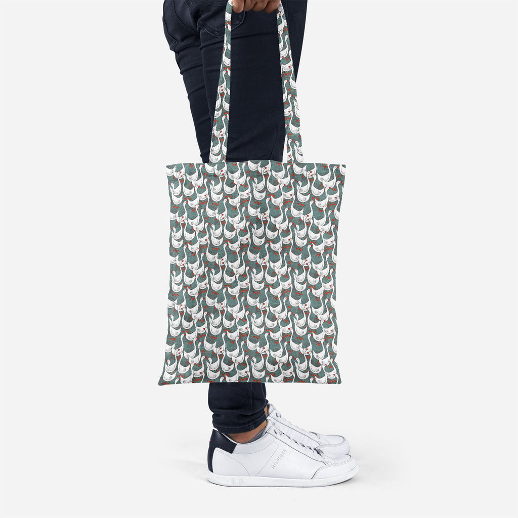ArtzFolio White Gooses Tote Bag Shoulder Purse | Multipurpose-Tote Bags Basic-AZ5007395TOT_RF-IC 5007395 IC 5007395, Abstract Expressionism, Abstracts, Animals, Animated Cartoons, Art and Paintings, Birds, Black and White, Caricature, Cartoons, Culture, Digital, Digital Art, Drawing, Ethnic, Graphic, Illustrations, Patterns, Seasons, Semi Abstract, Traditional, Tribal, White, World Culture, gooses, tote, bag, shoulder, purse, multipurpose, pattern, goose, geese, animal, abstract, art, backdrop, background, 