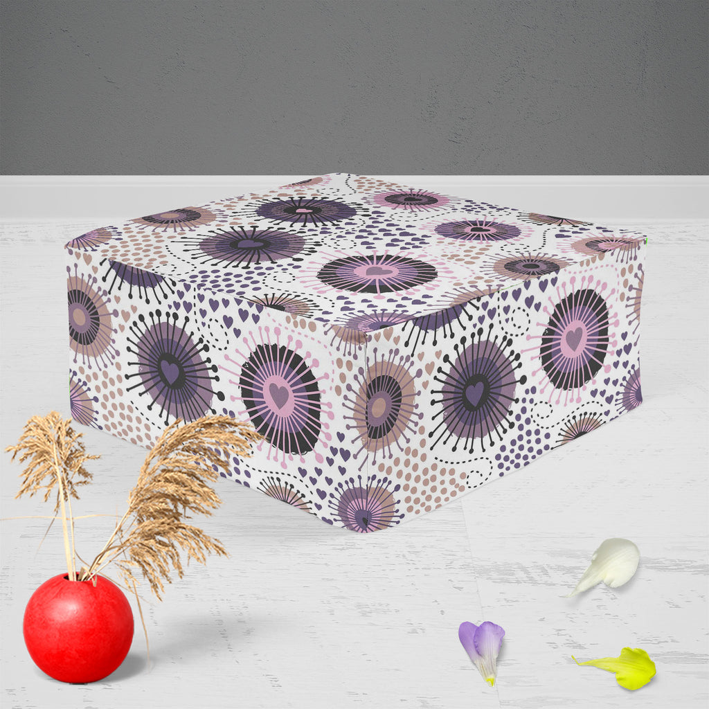 Circle & Hearts Footstool Footrest Puffy Pouffe Ottoman Bean Bag | Canvas Fabric-Footstools-FST_CB_BN-IC 5007401 IC 5007401, Abstract Expressionism, Abstracts, Ancient, Art and Paintings, Black and White, Botanical, Circle, Digital, Digital Art, Dots, Drawing, Fashion, Floral, Flowers, Graphic, Hearts, Historical, Illustrations, Love, Medieval, Nature, Patterns, Retro, Romance, Semi Abstract, Signs, Signs and Symbols, Vintage, White, footstool, footrest, puffy, pouffe, ottoman, bean, bag, canvas, fabric, ab