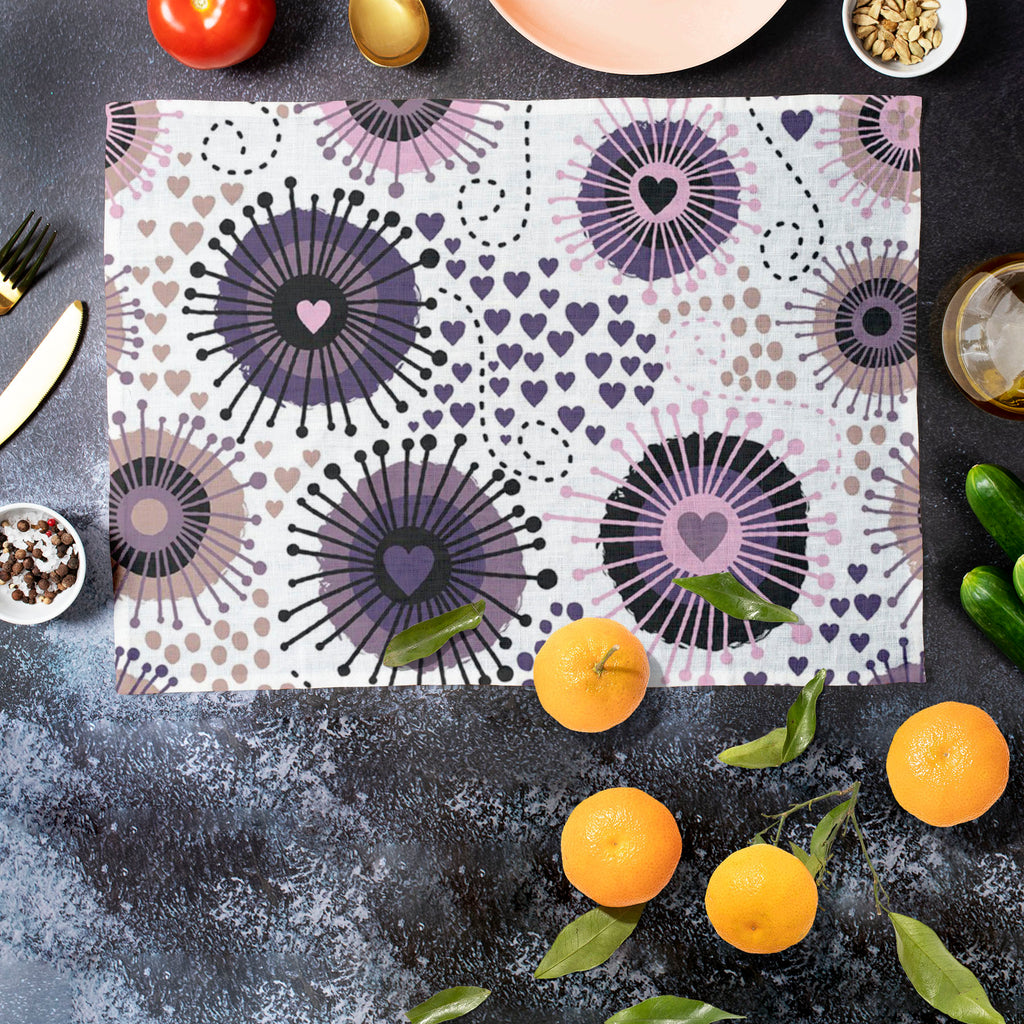 Circle & Hearts Table Mat Placemat-Table Place Mats Fabric-MAT_TB-IC 5007401 IC 5007401, Abstract Expressionism, Abstracts, Ancient, Art and Paintings, Black and White, Botanical, Circle, Digital, Digital Art, Dots, Drawing, Fashion, Floral, Flowers, Graphic, Hearts, Historical, Illustrations, Love, Medieval, Nature, Patterns, Retro, Romance, Semi Abstract, Signs, Signs and Symbols, Vintage, White, table, mat, placemat, abstract, art, background, brown, collection, crazy, curly, decoration, design, dot, ele