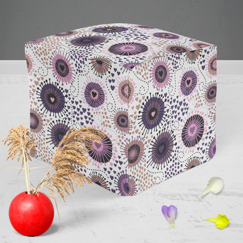 Circle & Hearts Footstool Footrest Puffy Pouffe Ottoman Bean Bag | Canvas Fabric-Footstools-FST_CB_BN-IC 5007401 IC 5007401, Abstract Expressionism, Abstracts, Ancient, Art and Paintings, Black and White, Botanical, Circle, Digital, Digital Art, Dots, Drawing, Fashion, Floral, Flowers, Graphic, Hearts, Historical, Illustrations, Love, Medieval, Nature, Patterns, Retro, Romance, Semi Abstract, Signs, Signs and Symbols, Vintage, White, footstool, footrest, puffy, pouffe, ottoman, bean, bag, canvas, fabric, ab