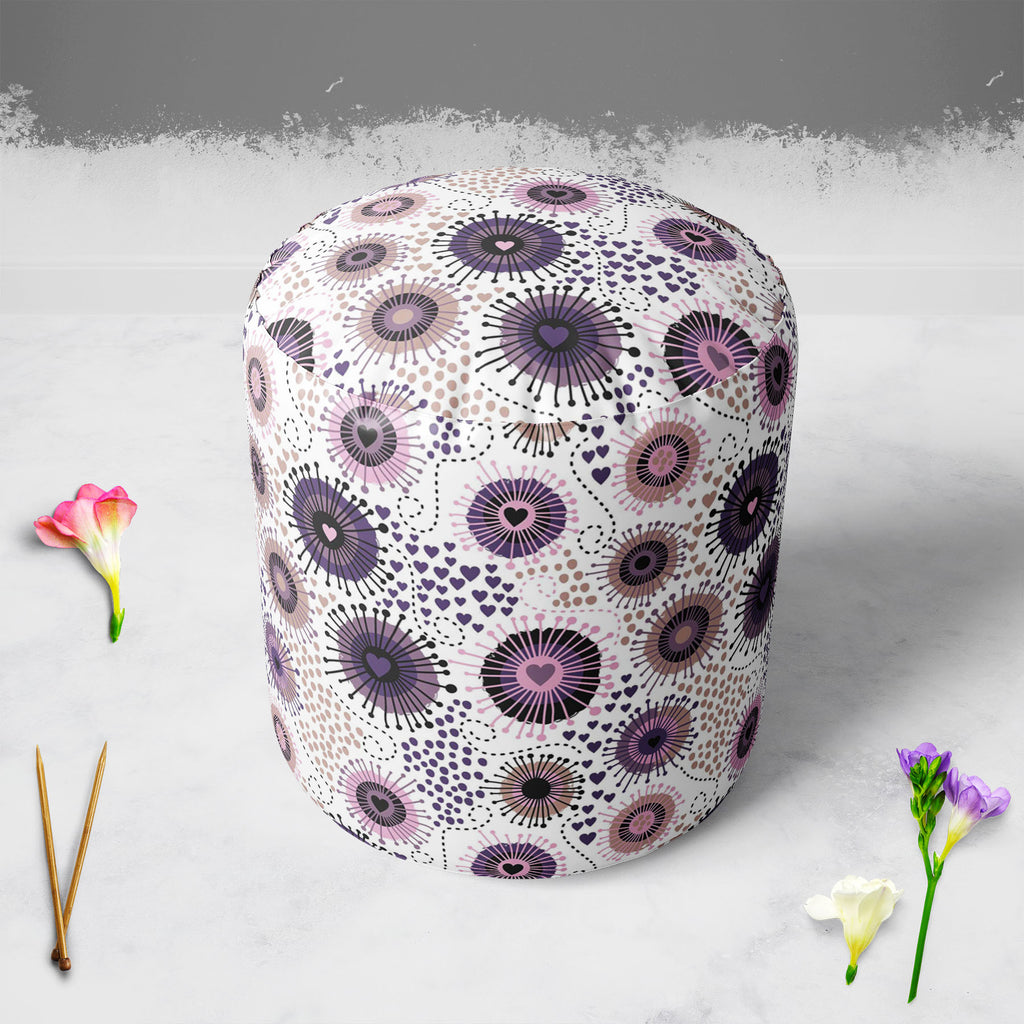 Circle & Hearts Footstool Footrest Puffy Pouffe Ottoman Bean Bag | Canvas Fabric-Footstools-FST_CB_BN-IC 5007401 IC 5007401, Abstract Expressionism, Abstracts, Ancient, Art and Paintings, Black and White, Botanical, Circle, Digital, Digital Art, Dots, Drawing, Fashion, Floral, Flowers, Graphic, Hearts, Historical, Illustrations, Love, Medieval, Nature, Patterns, Retro, Romance, Semi Abstract, Signs, Signs and Symbols, Vintage, White, footstool, footrest, puffy, pouffe, ottoman, bean, bag, canvas, fabric, ab