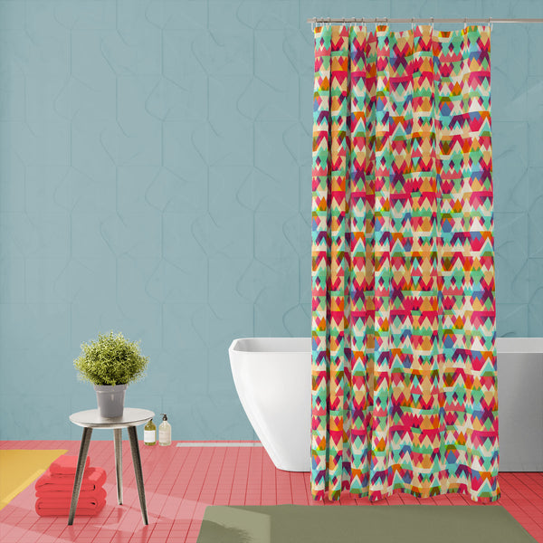Triangles D1 Washable Waterproof Shower Curtain-Shower Curtains-CUR_SH-IC 5007424 IC 5007424, Abstract Expressionism, Abstracts, Ancient, Art and Paintings, Diamond, Digital, Digital Art, Fantasy, Fashion, Geometric, Geometric Abstraction, Graphic, Hipster, Historical, Illustrations, Medieval, Modern Art, Patterns, Retro, Semi Abstract, Signs, Signs and Symbols, Symbols, Triangles, Vintage, d1, washable, waterproof, polyester, shower, curtain, eyelets, pattern, triangle, colorful, background, abstract, art,