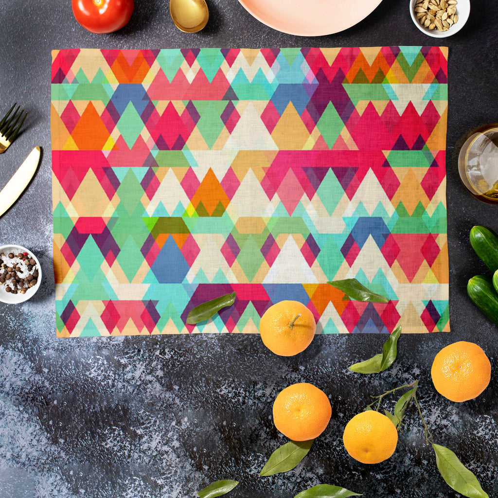 Triangles D1 Table Mat Placemat-Table Place Mats Fabric-MAT_TB-IC 5007424 IC 5007424, Abstract Expressionism, Abstracts, Ancient, Art and Paintings, Diamond, Digital, Digital Art, Fantasy, Fashion, Geometric, Geometric Abstraction, Graphic, Hipster, Historical, Illustrations, Medieval, Modern Art, Patterns, Retro, Semi Abstract, Signs, Signs and Symbols, Symbols, Triangles, Vintage, d1, table, mat, placemat, pattern, triangle, colorful, background, abstract, art, artistic, artwork, backdrop, beautiful, colo