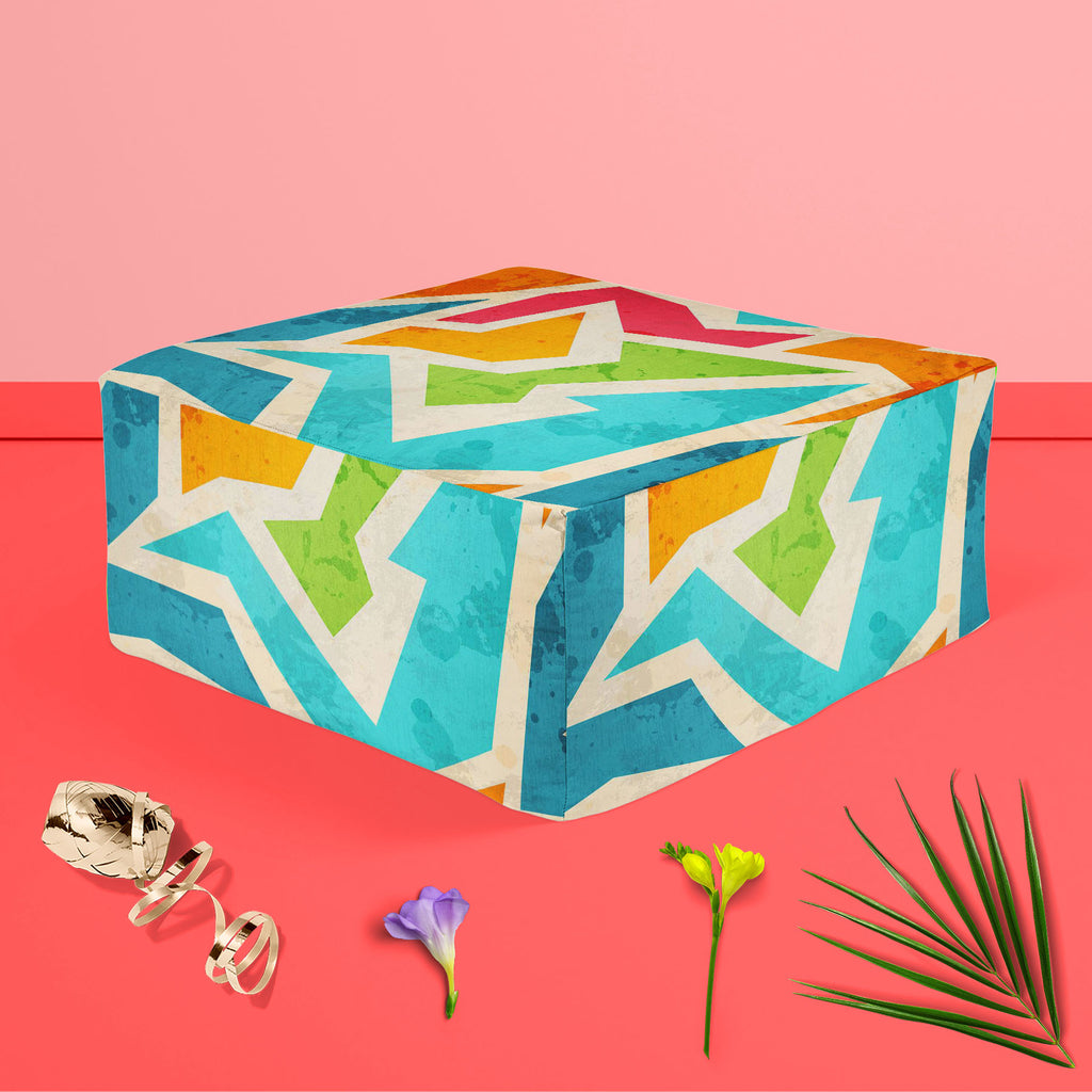 Geometric D1 Footstool Footrest Puffy Pouffe Ottoman Bean Bag | Canvas Fabric-Footstools-FST_CB_BN-IC 5007426 IC 5007426, Abstract Expressionism, Abstracts, Ancient, Art and Paintings, Culture, Decorative, Digital, Digital Art, Ethnic, Fashion, Geometric, Geometric Abstraction, Graffiti, Graphic, Historical, Illustrations, Marble and Stone, Medieval, Modern Art, Patterns, Retro, Semi Abstract, Signs, Signs and Symbols, Traditional, Triangles, Tribal, Urban, Vintage, World Culture, d1, footstool, footrest, p