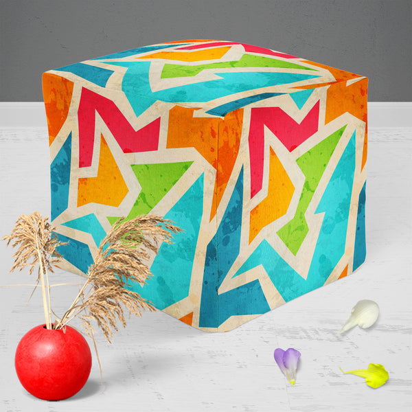 Geometric D1 Footstool Footrest Puffy Pouffe Ottoman Bean Bag | Canvas Fabric-Footstools-FST_CB_BN-IC 5007426 IC 5007426, Abstract Expressionism, Abstracts, Ancient, Art and Paintings, Culture, Decorative, Digital, Digital Art, Ethnic, Fashion, Geometric, Geometric Abstraction, Graffiti, Graphic, Historical, Illustrations, Marble and Stone, Medieval, Modern Art, Patterns, Retro, Semi Abstract, Signs, Signs and Symbols, Traditional, Triangles, Tribal, Urban, Vintage, World Culture, d1, puffy, pouffe, ottoman