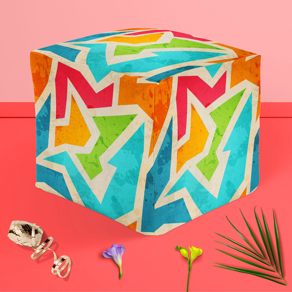 Geometric D1 Footstool Footrest Puffy Pouffe Ottoman Bean Bag | Canvas Fabric-Footstools-FST_CB_BN-IC 5007426 IC 5007426, Abstract Expressionism, Abstracts, Ancient, Art and Paintings, Culture, Decorative, Digital, Digital Art, Ethnic, Fashion, Geometric, Geometric Abstraction, Graffiti, Graphic, Historical, Illustrations, Marble and Stone, Medieval, Modern Art, Patterns, Retro, Semi Abstract, Signs, Signs and Symbols, Traditional, Triangles, Tribal, Urban, Vintage, World Culture, d1, footstool, footrest, p