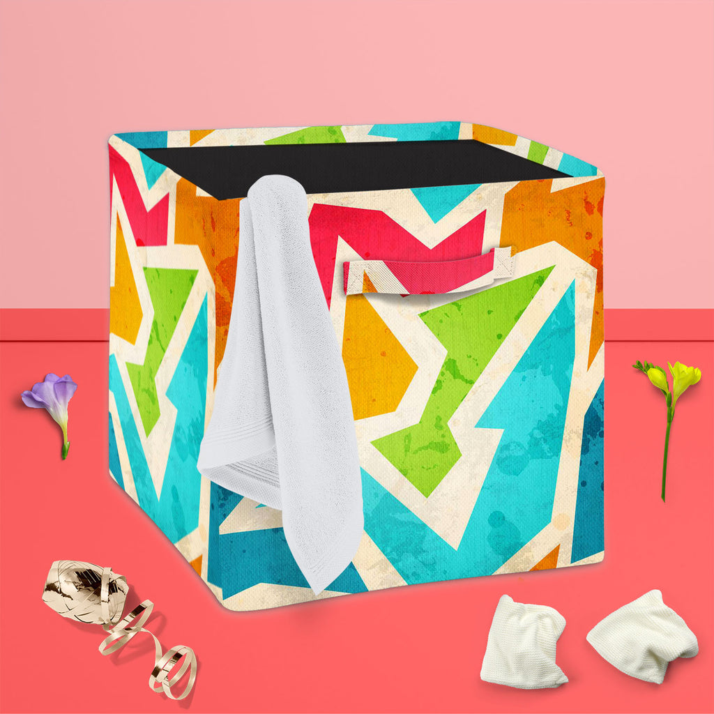 Geometric D1 Foldable Open Storage Bin | Organizer Box, Toy Basket, Shelf Box, Laundry Bag | Canvas Fabric-Storage Bins-STR_BI_CB-IC 5007426 IC 5007426, Abstract Expressionism, Abstracts, Ancient, Art and Paintings, Culture, Decorative, Digital, Digital Art, Ethnic, Fashion, Geometric, Geometric Abstraction, Graffiti, Graphic, Historical, Illustrations, Marble and Stone, Medieval, Modern Art, Patterns, Retro, Semi Abstract, Signs, Signs and Symbols, Traditional, Triangles, Tribal, Urban, Vintage, World Cult