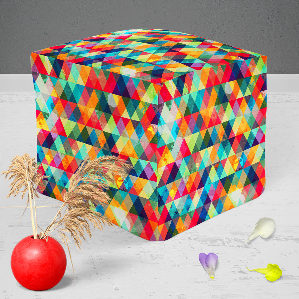 Grunge Triangle D1 Footstool Footrest Puffy Pouffe Ottoman Bean Bag | Canvas Fabric-Footstools-FST_CB_BN-IC 5007427 IC 5007427, Abstract Expressionism, Abstracts, Ancient, Art and Paintings, Culture, Diamond, Digital, Digital Art, Ethnic, Geometric, Geometric Abstraction, Graphic, Hipster, Historical, Illustrations, Medieval, Modern Art, Music, Music and Dance, Music and Musical Instruments, Patterns, Retro, Semi Abstract, Signs, Signs and Symbols, Traditional, Triangles, Tribal, Vintage, World Culture, gru