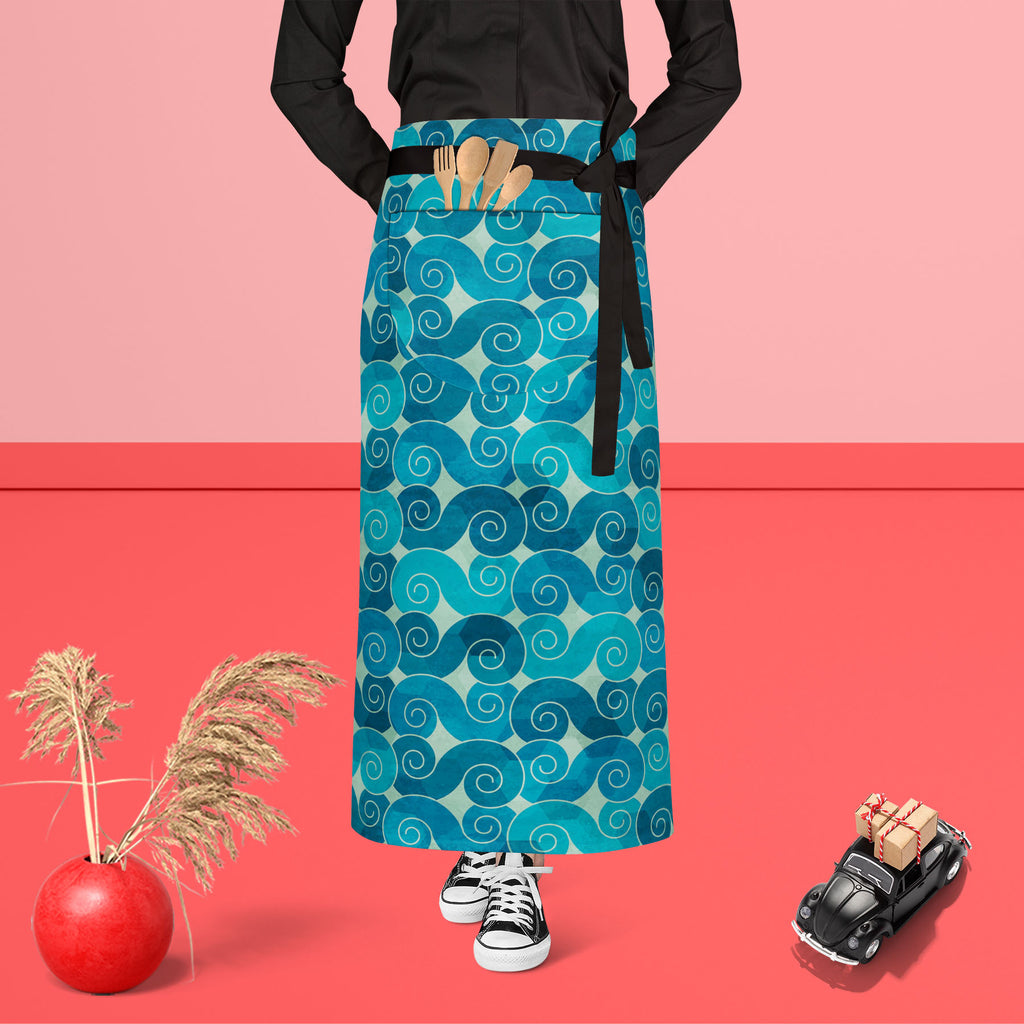 Spiral Waves Apron | Adjustable, Free Size & Waist Tiebacks-Aprons Waist to Feet-APR_WS_FT-IC 5007431 IC 5007431, Abstract Expressionism, Abstracts, Ancient, Art and Paintings, Black and White, Botanical, Circle, Culture, Decorative, Digital, Digital Art, Ethnic, Fashion, Floral, Flowers, Graphic, Historical, Illustrations, Japanese, Medieval, Nature, Patterns, Retro, Scenic, Semi Abstract, Signs, Signs and Symbols, Symbols, Traditional, Tribal, Vintage, White, World Culture, spiral, waves, apron, adjustabl