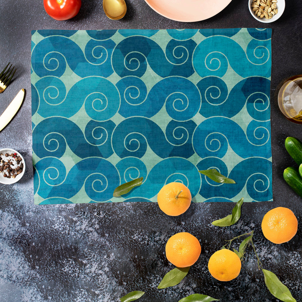 Spiral Waves Table Mat Placemat-Table Place Mats Fabric-MAT_TB-IC 5007431 IC 5007431, Abstract Expressionism, Abstracts, Ancient, Art and Paintings, Black and White, Botanical, Circle, Culture, Decorative, Digital, Digital Art, Ethnic, Fashion, Floral, Flowers, Graphic, Historical, Illustrations, Japanese, Medieval, Nature, Patterns, Retro, Scenic, Semi Abstract, Signs, Signs and Symbols, Symbols, Traditional, Tribal, Vintage, White, World Culture, spiral, waves, table, mat, placemat, abstract, antique, art