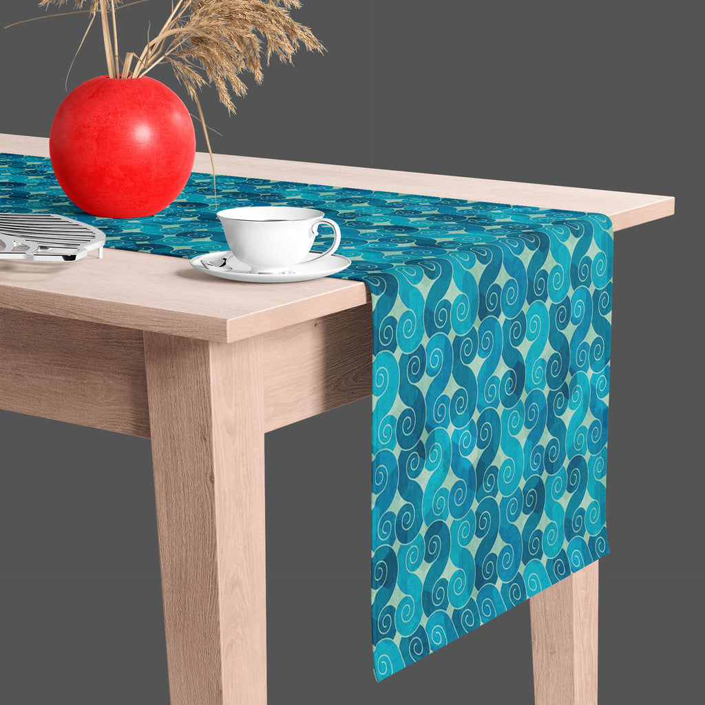 Spiral Waves Table Runner-Table Runners-RUN_TB-IC 5007431 IC 5007431, Abstract Expressionism, Abstracts, Ancient, Art and Paintings, Black and White, Botanical, Circle, Culture, Decorative, Digital, Digital Art, Ethnic, Fashion, Floral, Flowers, Graphic, Historical, Illustrations, Japanese, Medieval, Nature, Patterns, Retro, Scenic, Semi Abstract, Signs, Signs and Symbols, Symbols, Traditional, Tribal, Vintage, White, World Culture, spiral, waves, table, runner, abstract, antique, art, backdrop, background,