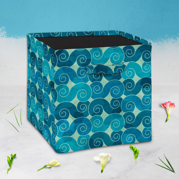 Spiral Waves Foldable Open Storage Bin | Organizer Box, Toy Basket, Shelf Box, Laundry Bag | Canvas Fabric-Storage Bins-STR_BI_CB-IC 5007431 IC 5007431, Abstract Expressionism, Abstracts, Ancient, Art and Paintings, Black and White, Botanical, Circle, Culture, Decorative, Digital, Digital Art, Ethnic, Fashion, Floral, Flowers, Graphic, Historical, Illustrations, Japanese, Medieval, Nature, Patterns, Retro, Scenic, Semi Abstract, Signs, Signs and Symbols, Symbols, Traditional, Tribal, Vintage, White, World C