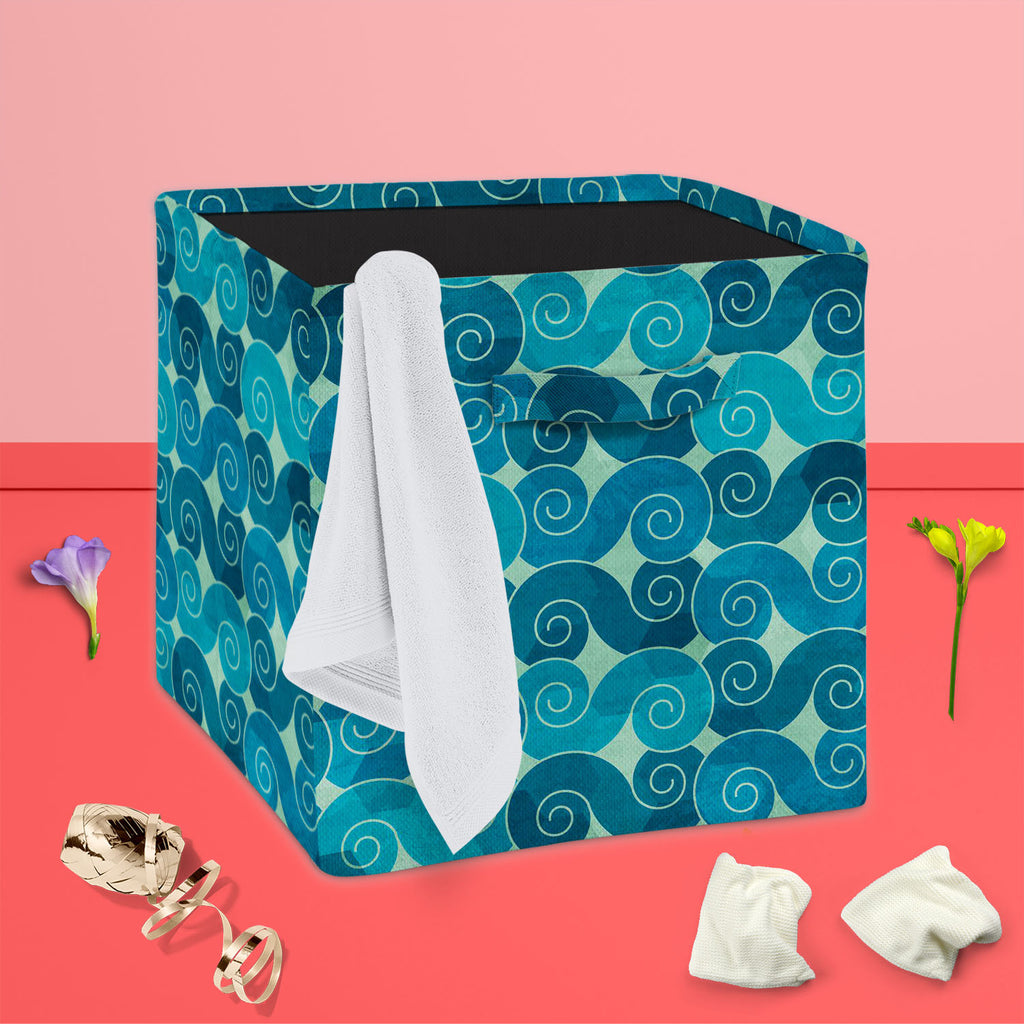 Spiral Waves Foldable Open Storage Bin | Organizer Box, Toy Basket, Shelf Box, Laundry Bag | Canvas Fabric-Storage Bins-STR_BI_CB-IC 5007431 IC 5007431, Abstract Expressionism, Abstracts, Ancient, Art and Paintings, Black and White, Botanical, Circle, Culture, Decorative, Digital, Digital Art, Ethnic, Fashion, Floral, Flowers, Graphic, Historical, Illustrations, Japanese, Medieval, Nature, Patterns, Retro, Scenic, Semi Abstract, Signs, Signs and Symbols, Symbols, Traditional, Tribal, Vintage, White, World C