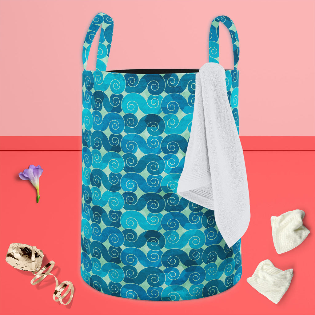 Spiral Waves Foldable Open Storage Bin | Organizer Box, Toy Basket, Shelf Box, Laundry Bag | Canvas Fabric-Storage Bins-STR_BI_CB-IC 5007431 IC 5007431, Abstract Expressionism, Abstracts, Ancient, Art and Paintings, Black and White, Botanical, Circle, Culture, Decorative, Digital, Digital Art, Ethnic, Fashion, Floral, Flowers, Graphic, Historical, Illustrations, Japanese, Medieval, Nature, Patterns, Retro, Scenic, Semi Abstract, Signs, Signs and Symbols, Symbols, Traditional, Tribal, Vintage, White, World C