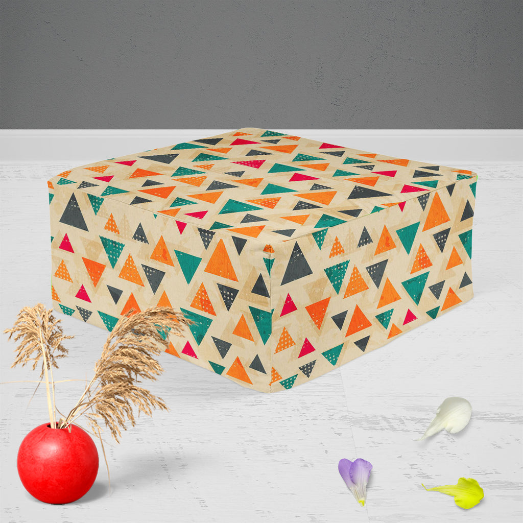 Vintage Triangle D1 Footstool Footrest Puffy Pouffe Ottoman Bean Bag | Canvas Fabric-Footstools-FST_CB_BN-IC 5007432 IC 5007432, Abstract Expressionism, Abstracts, Ancient, Art and Paintings, Aztec, Black, Black and White, Books, Culture, Decorative, Digital, Digital Art, Ethnic, Fashion, Geometric, Geometric Abstraction, Graphic, Grid Art, Hipster, Historical, Illustrations, Medieval, Modern Art, Patterns, Retro, Semi Abstract, Signs, Signs and Symbols, Traditional, Triangles, Tribal, Vintage, World Cultur
