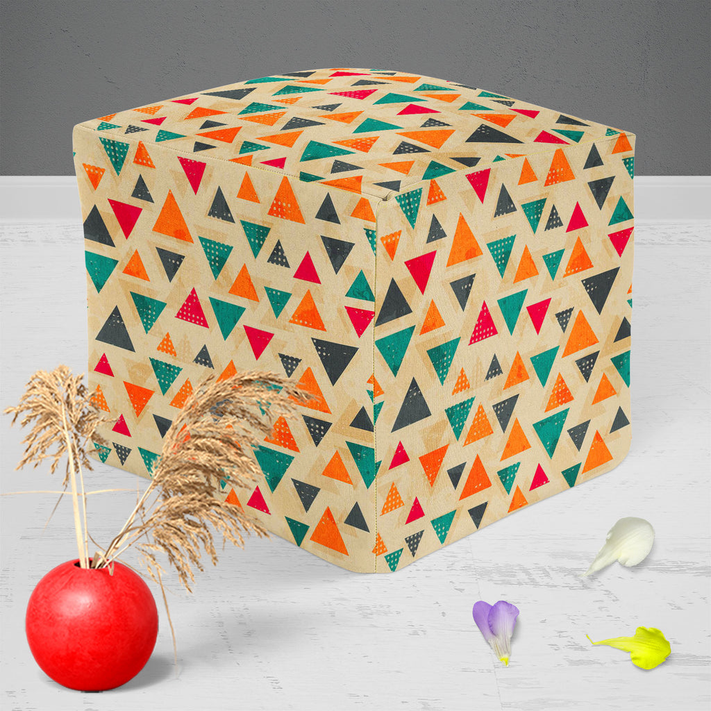 Vintage Triangle D1 Footstool Footrest Puffy Pouffe Ottoman Bean Bag | Canvas Fabric-Footstools-FST_CB_BN-IC 5007432 IC 5007432, Abstract Expressionism, Abstracts, Ancient, Art and Paintings, Aztec, Black, Black and White, Books, Culture, Decorative, Digital, Digital Art, Ethnic, Fashion, Geometric, Geometric Abstraction, Graphic, Grid Art, Hipster, Historical, Illustrations, Medieval, Modern Art, Patterns, Retro, Semi Abstract, Signs, Signs and Symbols, Traditional, Triangles, Tribal, Vintage, World Cultur