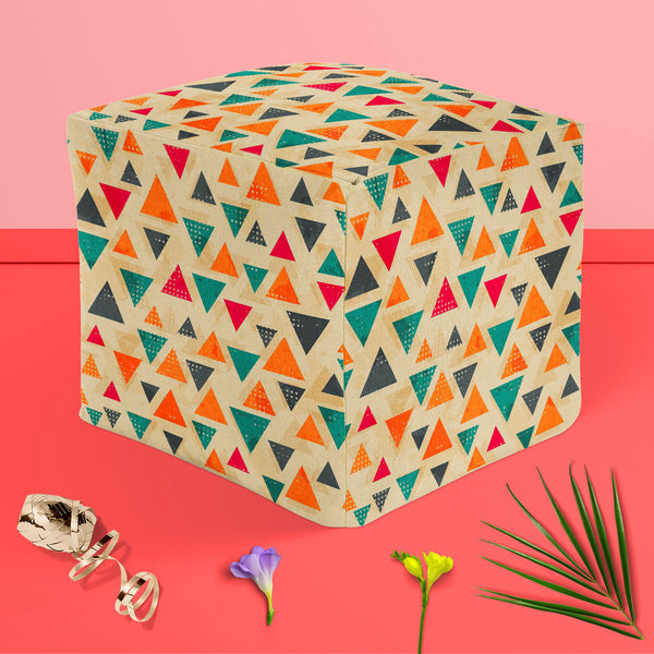Vintage Triangle D1 Footstool Footrest Puffy Pouffe Ottoman Bean Bag | Canvas Fabric-Footstools-FST_CB_BN-IC 5007432 IC 5007432, Abstract Expressionism, Abstracts, Ancient, Art and Paintings, Aztec, Black, Black and White, Books, Culture, Decorative, Digital, Digital Art, Ethnic, Fashion, Geometric, Geometric Abstraction, Graphic, Grid Art, Hipster, Historical, Illustrations, Medieval, Modern Art, Patterns, Retro, Semi Abstract, Signs, Signs and Symbols, Traditional, Triangles, Tribal, Vintage, World Cultur