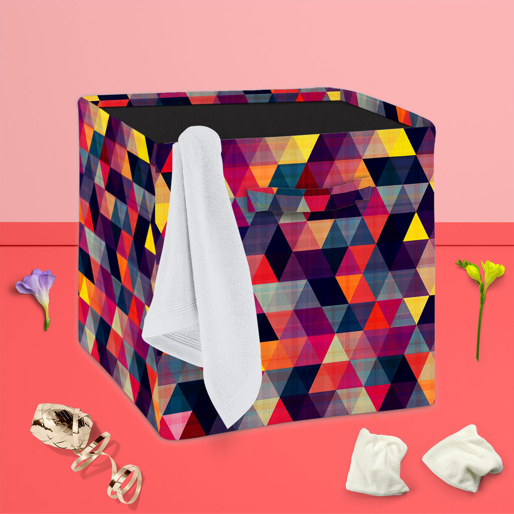Triangled D1 Foldable Open Storage Bin | Organizer Box, Toy Basket, Shelf Box, Laundry Bag | Canvas Fabric-Storage Bins-STR_BI_CB-IC 5007439 IC 5007439, Abstract Expressionism, Abstracts, Ancient, Black, Black and White, Decorative, Diamond, Fantasy, Fashion, Geometric, Geometric Abstraction, Grid Art, Historical, Medieval, Modern Art, Patterns, Pop Art, Retro, Semi Abstract, Signs, Signs and Symbols, Triangles, Vintage, triangled, d1, foldable, open, storage, bin, organizer, box, toy, basket, shelf, laundr