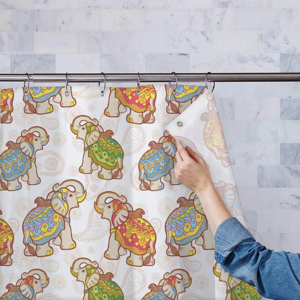 Indian Elephant D1 Washable Waterproof Shower Curtain-Shower Curtains-CUR_SH-IC 5007441 IC 5007441, Abstract Expressionism, Abstracts, African, Ancient, Animals, Animated Cartoons, Art and Paintings, Asian, Baby, Caricature, Cartoons, Children, Decorative, Digital, Digital Art, Festivals, Festivals and Occasions, Festive, Geometric, Geometric Abstraction, Graphic, Historical, Illustrations, Indian, Kids, Medieval, Modern Art, Nature, Patterns, Pets, Retro, Scenic, Semi Abstract, Signs, Signs and Symbols, Vi