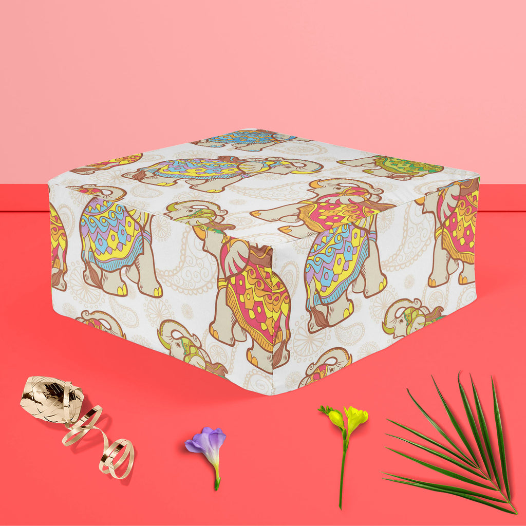 Indian Elephant D1 Footstool Footrest Puffy Pouffe Ottoman Bean Bag | Canvas Fabric-Footstools-FST_CB_BN-IC 5007441 IC 5007441, Abstract Expressionism, Abstracts, African, Ancient, Animals, Animated Cartoons, Art and Paintings, Asian, Baby, Caricature, Cartoons, Children, Decorative, Digital, Digital Art, Festivals, Festivals and Occasions, Festive, Geometric, Geometric Abstraction, Graphic, Historical, Illustrations, Indian, Kids, Medieval, Modern Art, Nature, Patterns, Pets, Retro, Scenic, Semi Abstract, 