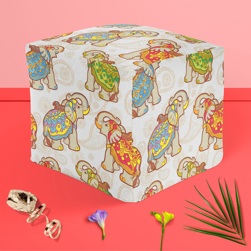 Indian Elephant D1 Footstool Footrest Puffy Pouffe Ottoman Bean Bag | Canvas Fabric-Footstools-FST_CB_BN-IC 5007441 IC 5007441, Abstract Expressionism, Abstracts, African, Ancient, Animals, Animated Cartoons, Art and Paintings, Asian, Baby, Caricature, Cartoons, Children, Decorative, Digital, Digital Art, Festivals, Festivals and Occasions, Festive, Geometric, Geometric Abstraction, Graphic, Historical, Illustrations, Indian, Kids, Medieval, Modern Art, Nature, Patterns, Pets, Retro, Scenic, Semi Abstract, 