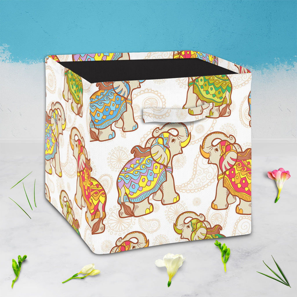Indian Elephant D1 Foldable Open Storage Bin | Organizer Box, Toy Basket, Shelf Box, Laundry Bag | Canvas Fabric-Storage Bins-STR_BI_CB-IC 5007441 IC 5007441, Abstract Expressionism, Abstracts, African, Ancient, Animals, Animated Cartoons, Art and Paintings, Asian, Baby, Caricature, Cartoons, Children, Decorative, Digital, Digital Art, Festivals, Festivals and Occasions, Festive, Geometric, Geometric Abstraction, Graphic, Historical, Illustrations, Indian, Kids, Medieval, Modern Art, Nature, Patterns, Pets,