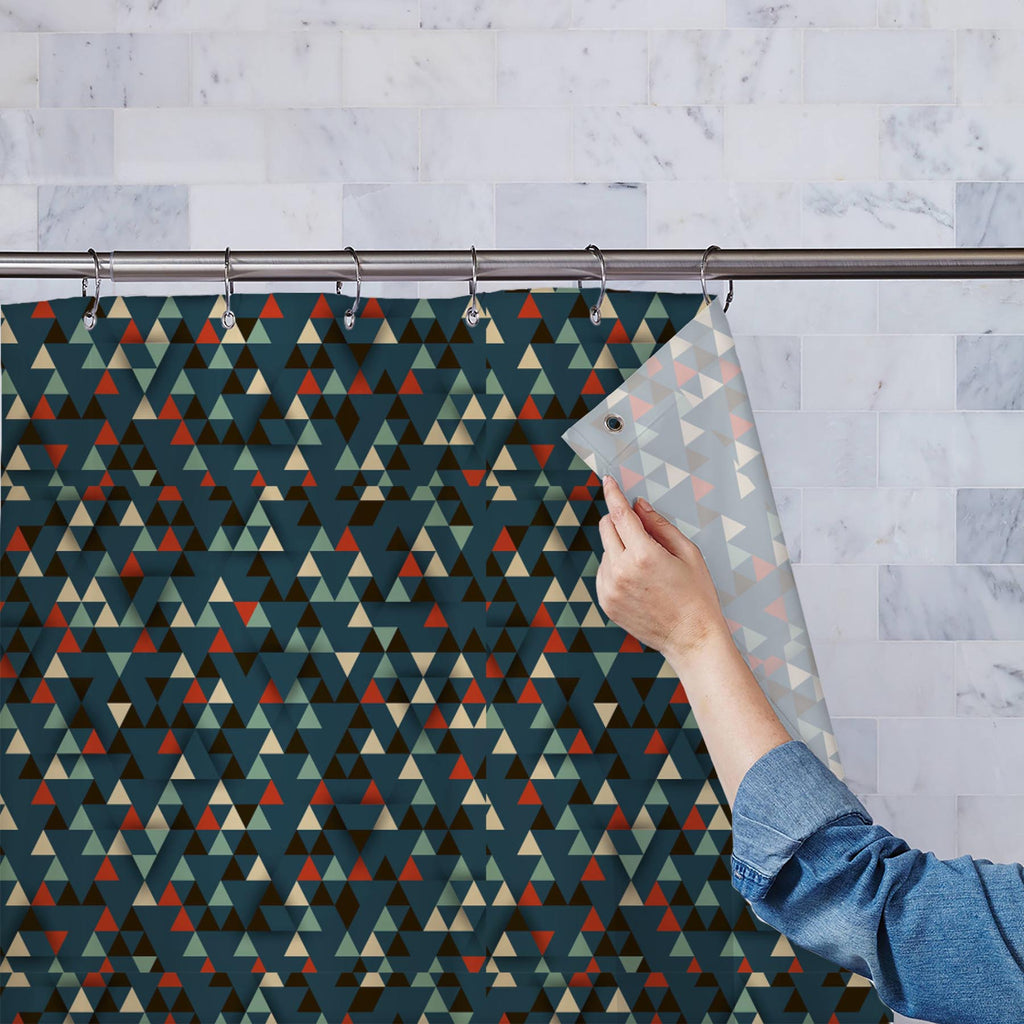 Dark Triangles D1 Washable Waterproof Shower Curtain-Shower Curtains-CUR_SH-IC 5007442 IC 5007442, 3D, Abstract Expressionism, Abstracts, Ancient, Art and Paintings, Diamond, Digital, Digital Art, Geometric, Geometric Abstraction, Graphic, Historical, Illustrations, Medieval, Modern Art, Patterns, Pop Art, Retro, Semi Abstract, Signs, Signs and Symbols, Triangles, Vintage, dark, d1, washable, waterproof, shower, curtain, abstract, art, artistic, backdrop, background, beige, blue, color, colorful, concept, c