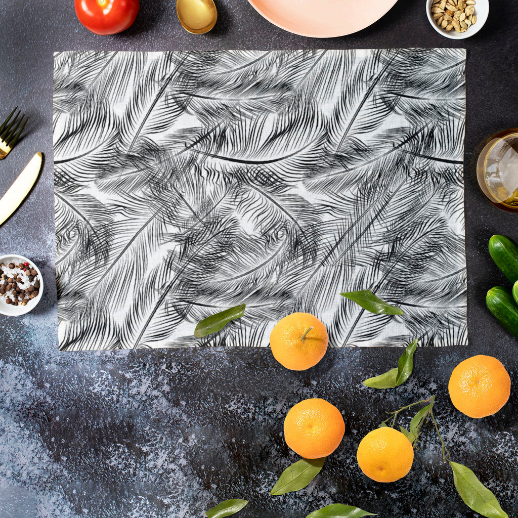 Feathers Table Mat Placemat-Table Place Mats Fabric-MAT_TB-IC 5007443 IC 5007443, Abstract Expressionism, Abstracts, Ancient, Animals, Art and Paintings, Birds, Black, Black and White, Decorative, Digital, Digital Art, Drawing, Fashion, Geometric, Geometric Abstraction, Graphic, Historical, Illustrations, Medieval, Modern Art, Nature, Patterns, Retro, Scenic, Semi Abstract, Signs, Signs and Symbols, Vintage, White, feathers, table, mat, placemat, abstract, air, animal, art, artistic, backdrop, background, b