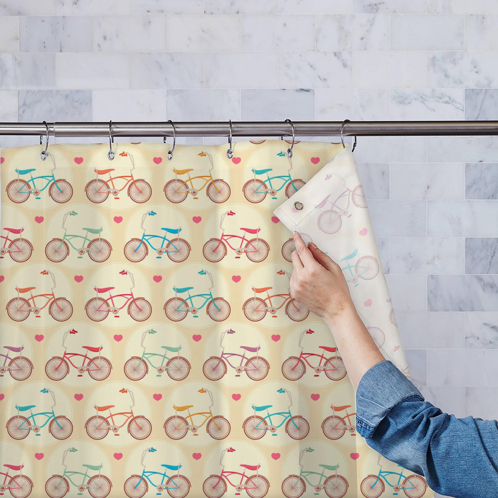 Bicycles & Pink Hearts Washable Waterproof Shower Curtain-Shower Curtains-CUR_SH-IC 5007446 IC 5007446, Abstract Expressionism, Abstracts, Ancient, Art and Paintings, Automobiles, Bikes, Hearts, Historical, Hobbies, Illustrations, Love, Medieval, Patterns, Retro, Romance, Semi Abstract, Signs, Signs and Symbols, Sports, Transportation, Travel, Vehicles, Vintage, bicycles, pink, washable, waterproof, shower, curtain, abstract, background, bicycle, bike, blue, classic, color, cute, cycle, design, fun, green, 