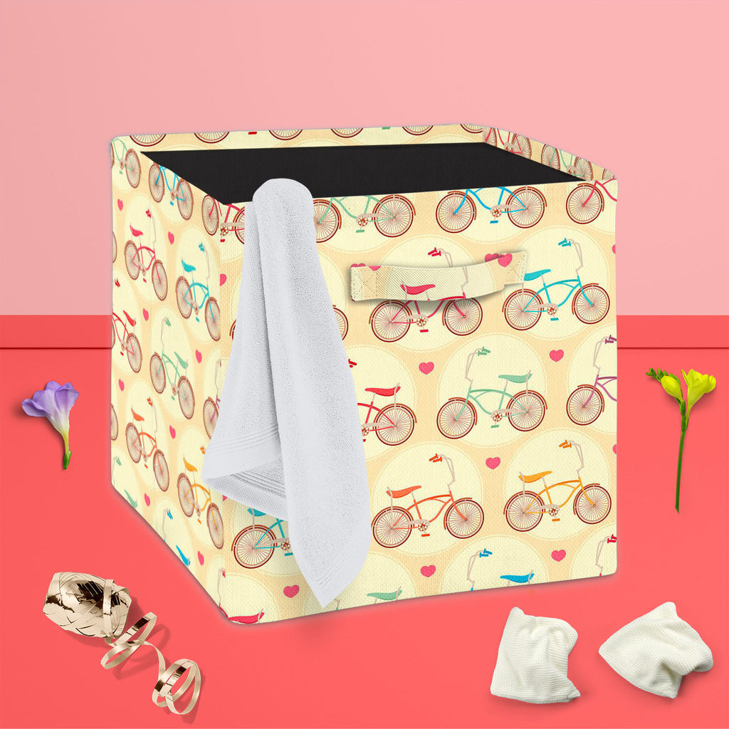 Bicycles & Pink Hearts Foldable Open Storage Bin | Organizer Box, Toy Basket, Shelf Box, Laundry Bag | Canvas Fabric-Storage Bins-STR_BI_CB-IC 5007446 IC 5007446, Abstract Expressionism, Abstracts, Ancient, Art and Paintings, Automobiles, Bikes, Hearts, Historical, Hobbies, Illustrations, Love, Medieval, Patterns, Retro, Romance, Semi Abstract, Signs, Signs and Symbols, Sports, Transportation, Travel, Vehicles, Vintage, bicycles, pink, foldable, open, storage, bin, organizer, box, toy, basket, shelf, laundr