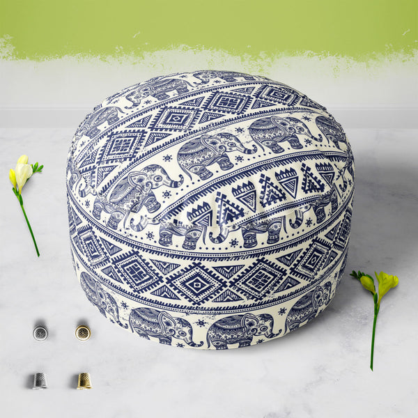 Ethnic Elephant Footstool Footrest Puffy Pouffe Ottoman Bean Bag | Canvas Fabric-Footstools-FST_CB_BN-IC 5007449 IC 5007449, Abstract Expressionism, Abstracts, African, Allah, Ancient, Arabic, Art and Paintings, Aztec, Botanical, Culture, Ethnic, Fashion, Festivals and Occasions, Festive, Floral, Flowers, Historical, Illustrations, Indian, Islam, Mandala, Medieval, Mexican, Nature, Patterns, Retro, Semi Abstract, Signs, Signs and Symbols, Traditional, Tribal, Vintage, World Culture, elephant, footstool, foo
