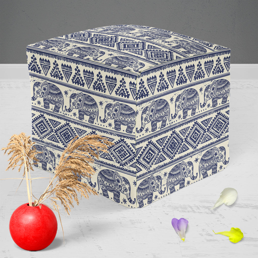 Ethnic Elephant Footstool Footrest Puffy Pouffe Ottoman Bean Bag | Canvas Fabric-Footstools-FST_CB_BN-IC 5007449 IC 5007449, Abstract Expressionism, Abstracts, African, Allah, Ancient, Arabic, Art and Paintings, Aztec, Botanical, Culture, Ethnic, Fashion, Festivals and Occasions, Festive, Floral, Flowers, Historical, Illustrations, Indian, Islam, Mandala, Medieval, Mexican, Nature, Patterns, Retro, Semi Abstract, Signs, Signs and Symbols, Traditional, Tribal, Vintage, World Culture, elephant, footstool, foo