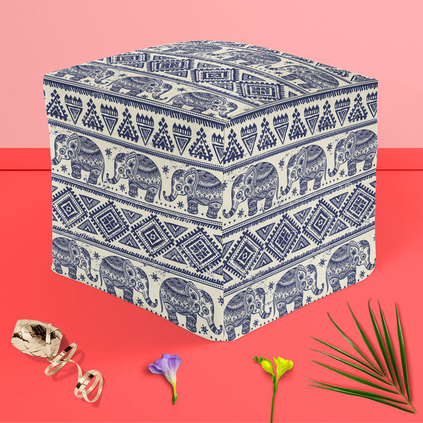 Ethnic Elephant Footstool Footrest Puffy Pouffe Ottoman Bean Bag | Canvas Fabric-Footstools-FST_CB_BN-IC 5007449 IC 5007449, Abstract Expressionism, Abstracts, African, Allah, Ancient, Arabic, Art and Paintings, Aztec, Botanical, Culture, Ethnic, Fashion, Festivals and Occasions, Festive, Floral, Flowers, Historical, Illustrations, Indian, Islam, Mandala, Medieval, Mexican, Nature, Patterns, Retro, Semi Abstract, Signs, Signs and Symbols, Traditional, Tribal, Vintage, World Culture, elephant, puffy, pouffe,