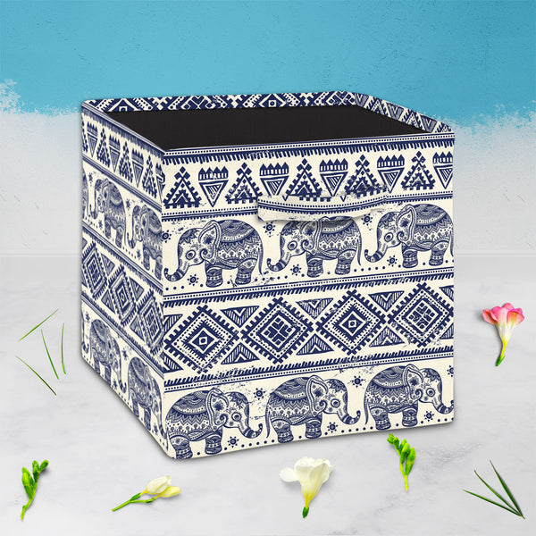 Ethnic Elephant Foldable Open Storage Bin | Organizer Box, Toy Basket, Shelf Box, Laundry Bag | Canvas Fabric-Storage Bins-STR_BI_CB-IC 5007449 IC 5007449, Abstract Expressionism, Abstracts, African, Allah, Ancient, Arabic, Art and Paintings, Aztec, Botanical, Culture, Ethnic, Fashion, Festivals and Occasions, Festive, Floral, Flowers, Historical, Illustrations, Indian, Islam, Mandala, Medieval, Mexican, Nature, Patterns, Retro, Semi Abstract, Signs, Signs and Symbols, Traditional, Tribal, Vintage, World Cu