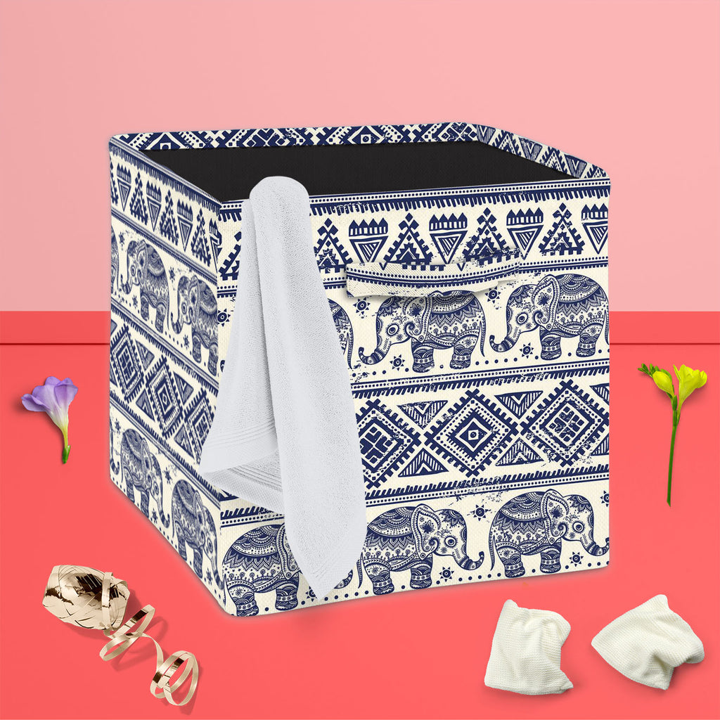 Ethnic Elephant Foldable Open Storage Bin | Organizer Box, Toy Basket, Shelf Box, Laundry Bag | Canvas Fabric-Storage Bins-STR_BI_CB-IC 5007449 IC 5007449, Abstract Expressionism, Abstracts, African, Allah, Ancient, Arabic, Art and Paintings, Aztec, Botanical, Culture, Ethnic, Fashion, Festivals and Occasions, Festive, Floral, Flowers, Historical, Illustrations, Indian, Islam, Mandala, Medieval, Mexican, Nature, Patterns, Retro, Semi Abstract, Signs, Signs and Symbols, Traditional, Tribal, Vintage, World Cu