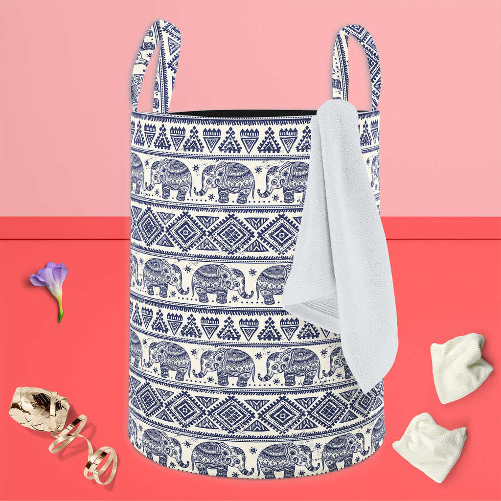 Ethnic Elephant Foldable Open Storage Bin | Organizer Box, Toy Basket, Shelf Box, Laundry Bag | Canvas Fabric-Storage Bins-STR_BI_CB-IC 5007449 IC 5007449, Abstract Expressionism, Abstracts, African, Allah, Ancient, Arabic, Art and Paintings, Aztec, Botanical, Culture, Ethnic, Fashion, Festivals and Occasions, Festive, Floral, Flowers, Historical, Illustrations, Indian, Islam, Mandala, Medieval, Mexican, Nature, Patterns, Retro, Semi Abstract, Signs, Signs and Symbols, Traditional, Tribal, Vintage, World Cu