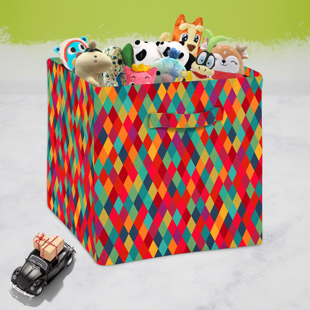 Diamond Tiles Foldable Open Storage Bin | Organizer Box, Toy Basket, Shelf Box, Laundry Bag | Canvas Fabric-Storage Bins-STR_BI_CB-IC 5007450 IC 5007450, Abstract Expressionism, Abstracts, Ancient, Art and Paintings, Diamond, Digital, Digital Art, Fashion, Geometric, Geometric Abstraction, Graphic, Historical, Illustrations, Medieval, Modern Art, Paintings, Patterns, Retro, Semi Abstract, Signs, Signs and Symbols, Triangles, Vintage, tiles, foldable, open, storage, bin, organizer, box, toy, basket, shelf, l