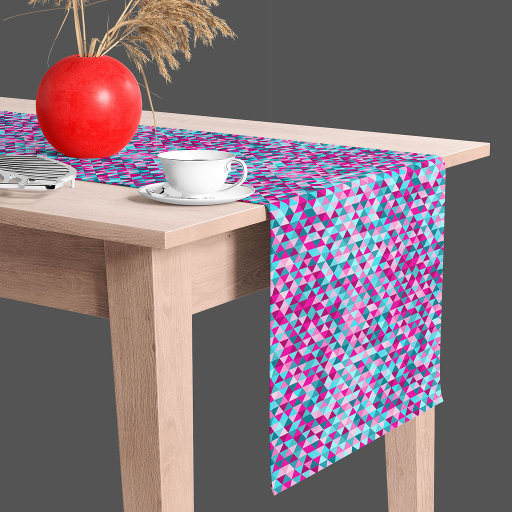 Triangle Tiles Table Runner-Table Runners-RUN_TB-IC 5007452 IC 5007452, Abstract Expressionism, Abstracts, Art and Paintings, Decorative, Geometric, Geometric Abstraction, Grid Art, Illustrations, Modern Art, Patterns, Semi Abstract, Signs, Signs and Symbols, Triangles, triangle, tiles, table, runner, abstract, art, backdrop, background, blue, closeup, color, creative, decor, design, grid, illustration, modern, mosaic, pattern, pixel, purple, red, seamless, snake, style, texture, tile, wallpaper, artzfolio,