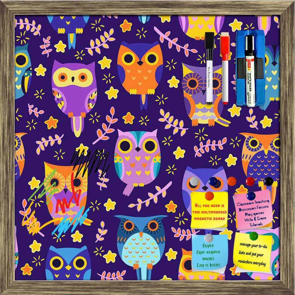 Owls Framed Magnetic Dry Erase Board | Combo with Magnet Buttons & Markers-Magnetic Boards Framed-MGB_FR-IC 5007453 IC 5007453, Animated Cartoons, Art and Paintings, Baby, Birds, Caricature, Cartoons, Children, Comics, Digital, Digital Art, Graphic, Illustrations, Kids, Nature, Patterns, Scenic, Signs, Signs and Symbols, owls, framed, magnetic, dry, erase, board, printed, whiteboard, with, 4, magnets, 2, markers, 1, duster, owl, adorable, art, background, bird, cartoon, character, colorful, comic, cute, dec