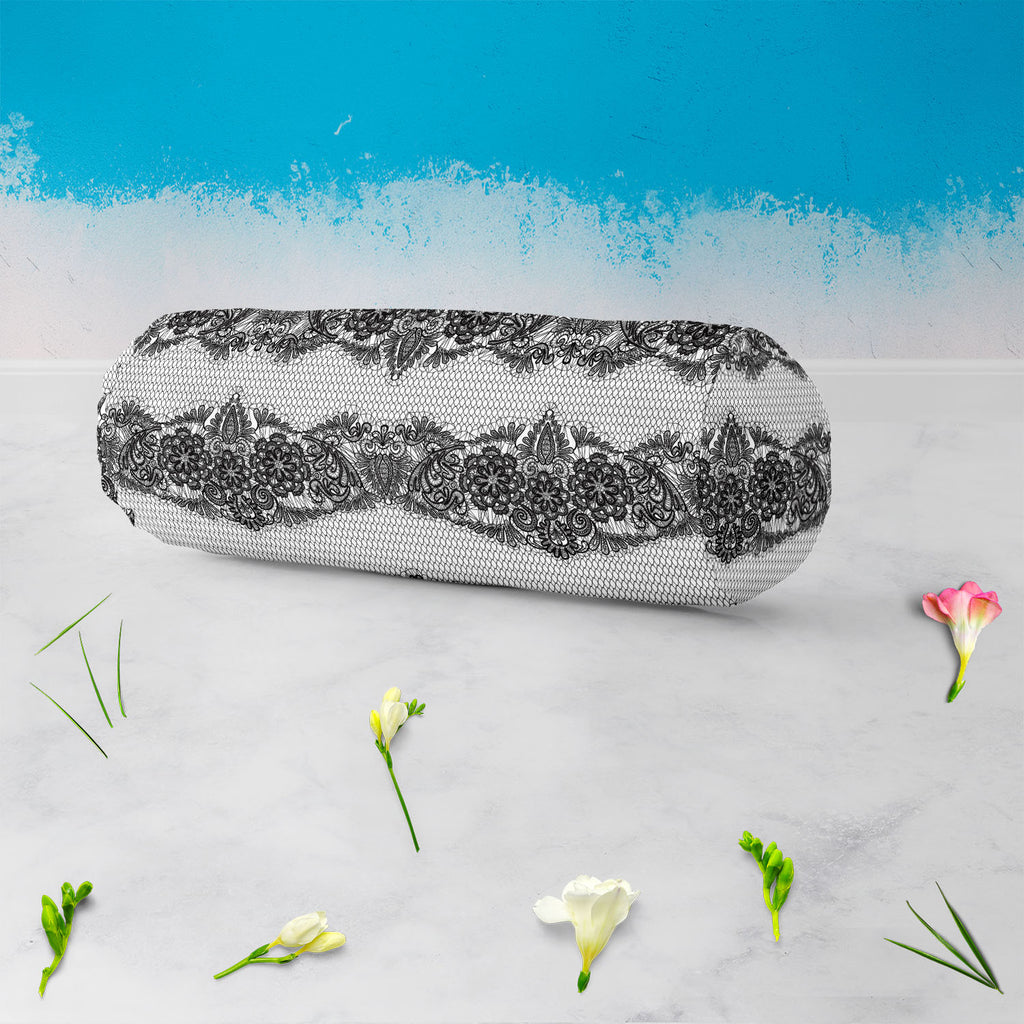 Black Lace Bolster Cover Booster Cases | Concealed Zipper Opening-Bolster Covers-BOL_CV_ZP-IC 5007455 IC 5007455, Ancient, Art and Paintings, Black, Black and White, Botanical, Culture, Decorative, Ethnic, Fashion, Floral, Flowers, Historical, Hobbies, Holidays, Illustrations, Medieval, Nature, Patterns, Retro, Signs, Signs and Symbols, Traditional, Tribal, Vintage, Wedding, White, World Culture, lace, bolster, cover, booster, cases, concealed, zipper, opening, pattern, textures, embroidery, art, backdrop, 
