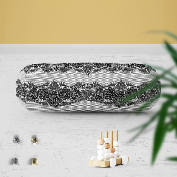 Black Lace Bolster Cover Booster Cases | Concealed Zipper Opening-Bolster Covers-BOL_CV_ZP-IC 5007455 IC 5007455, Ancient, Art and Paintings, Black, Black and White, Botanical, Culture, Decorative, Ethnic, Fashion, Floral, Flowers, Historical, Hobbies, Holidays, Illustrations, Medieval, Nature, Patterns, Retro, Signs, Signs and Symbols, Traditional, Tribal, Vintage, Wedding, White, World Culture, lace, bolster, cover, booster, cases, zipper, opening, poly, cotton, fabric, pattern, textures, embroidery, art,