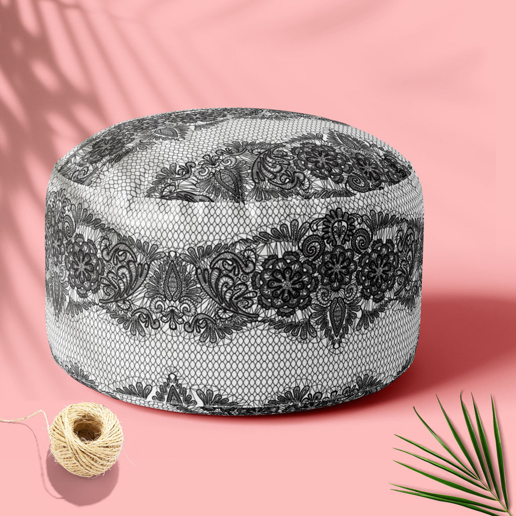 Black Lace Footstool Footrest Puffy Pouffe Ottoman Bean Bag | Canvas Fabric-Footstools-FST_CB_BN-IC 5007455 IC 5007455, Ancient, Art and Paintings, Black, Black and White, Botanical, Culture, Decorative, Ethnic, Fashion, Floral, Flowers, Historical, Hobbies, Holidays, Illustrations, Medieval, Nature, Patterns, Retro, Signs, Signs and Symbols, Traditional, Tribal, Vintage, Wedding, White, World Culture, lace, footstool, footrest, puffy, pouffe, ottoman, bean, bag, canvas, fabric, pattern, textures, embroider