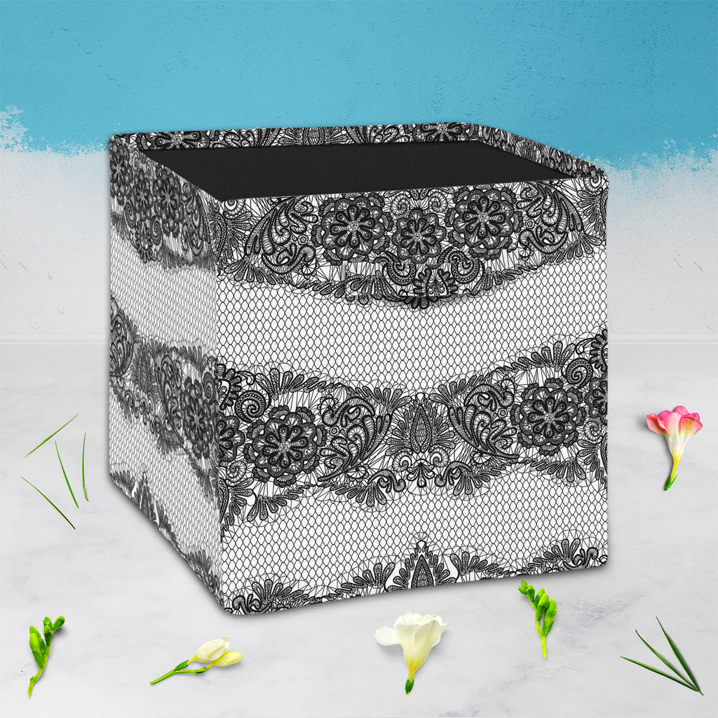 Black Lace Foldable Open Storage Bin | Organizer Box, Toy Basket, Shelf Box, Laundry Bag | Canvas Fabric-Storage Bins-STR_BI_CB-IC 5007455 IC 5007455, Ancient, Art and Paintings, Black, Black and White, Botanical, Culture, Decorative, Ethnic, Fashion, Floral, Flowers, Historical, Hobbies, Holidays, Illustrations, Medieval, Nature, Patterns, Retro, Signs, Signs and Symbols, Traditional, Tribal, Vintage, Wedding, White, World Culture, lace, foldable, open, storage, bin, organizer, box, toy, basket, shelf, lau