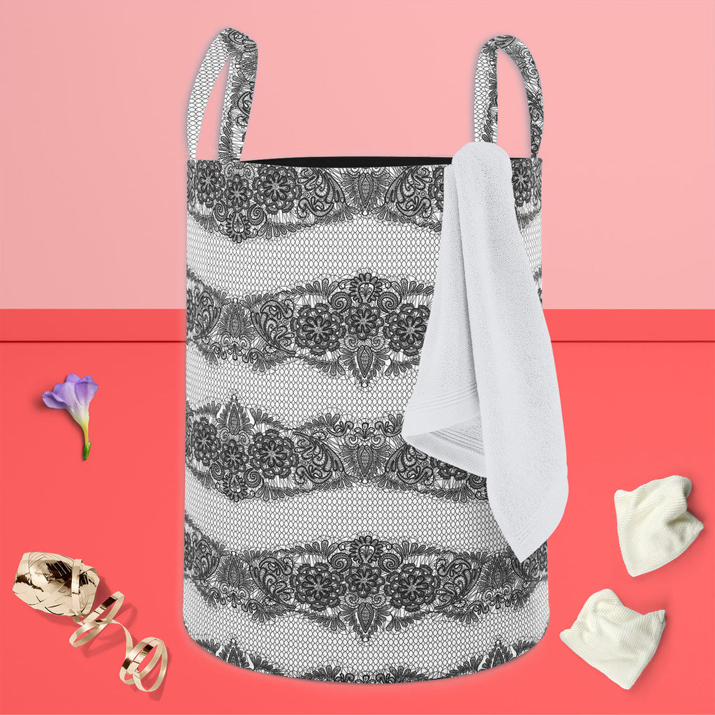 Black Lace Foldable Open Storage Bin | Organizer Box, Toy Basket, Shelf Box, Laundry Bag | Canvas Fabric-Storage Bins-STR_BI_CB-IC 5007455 IC 5007455, Ancient, Art and Paintings, Black, Black and White, Botanical, Culture, Decorative, Ethnic, Fashion, Floral, Flowers, Historical, Hobbies, Holidays, Illustrations, Medieval, Nature, Patterns, Retro, Signs, Signs and Symbols, Traditional, Tribal, Vintage, Wedding, White, World Culture, lace, foldable, open, storage, bin, organizer, box, toy, basket, shelf, lau